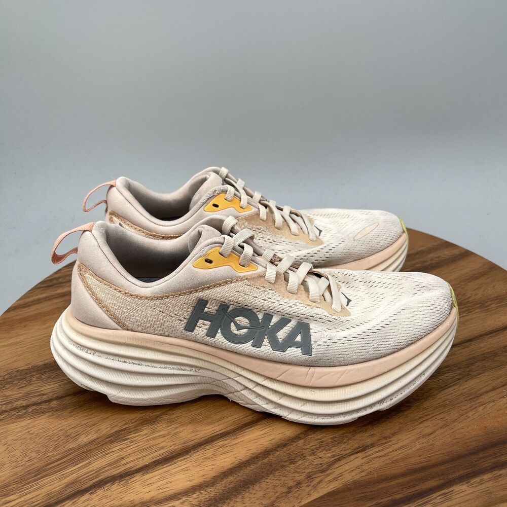 Hoka One One Bondi 8 Shoes Womens Size 6.5 B Beige Running Comfort Walking Gym